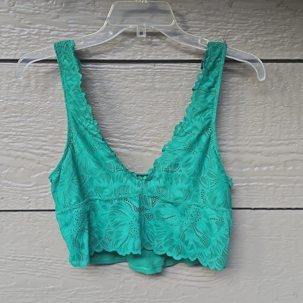Aerie Kelly Green Lace Longline Cropped Bralette, Large